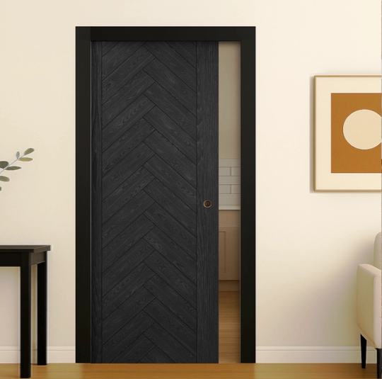 Fontaine Brushed Black Oak Pocket Door Set
