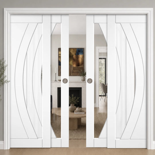 Girona White Clear Glazed 4 Door Telescopic Pocket Door System