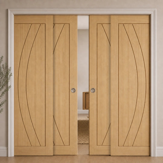 Girona Oak Fully Finished 4 Door Telescopic Pocket Door System