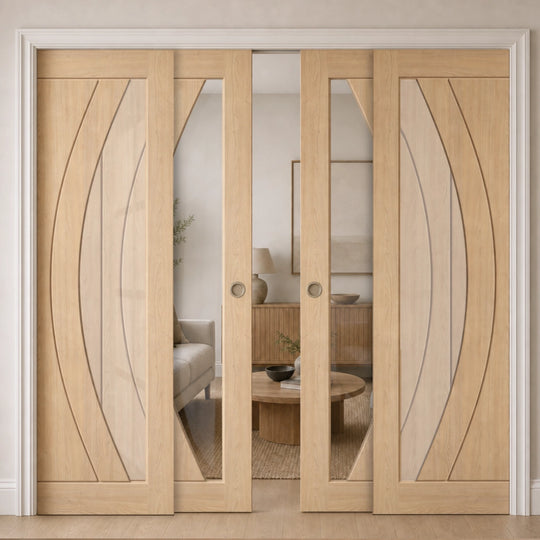 Girona Oak Clear Glazed 4 Door Telescopic Pocket Door System