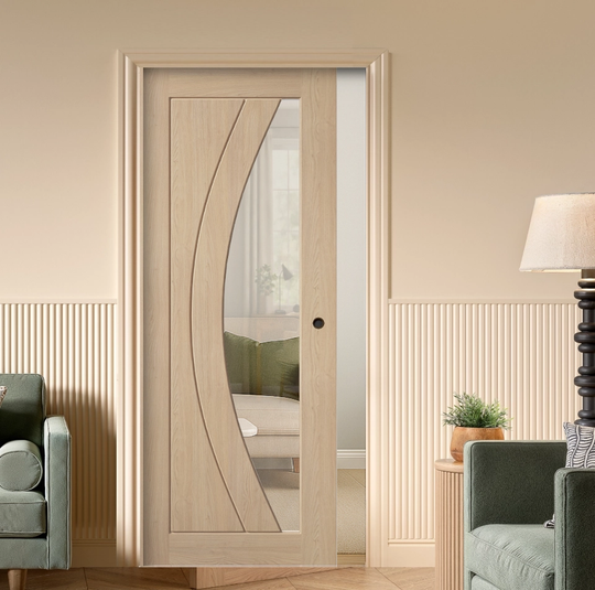 Girona Oak Clear Glazed Pocket Door Set