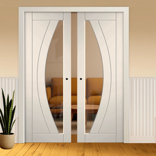 Girona Primed White Clear Gazed Double Pocket Door System