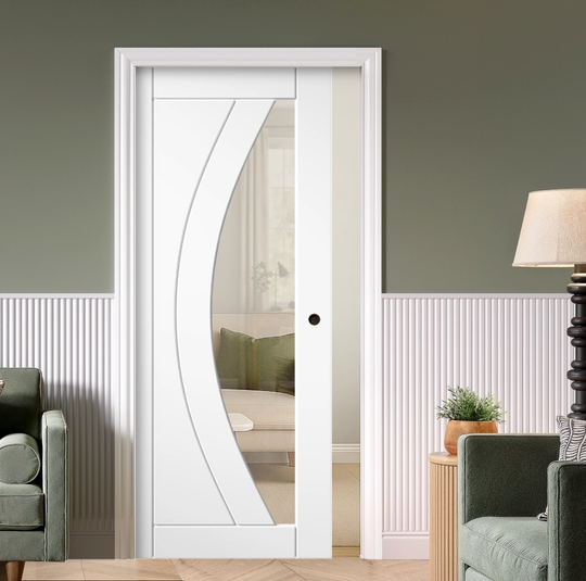 Girona White Clear Glazed Pocket Door Set