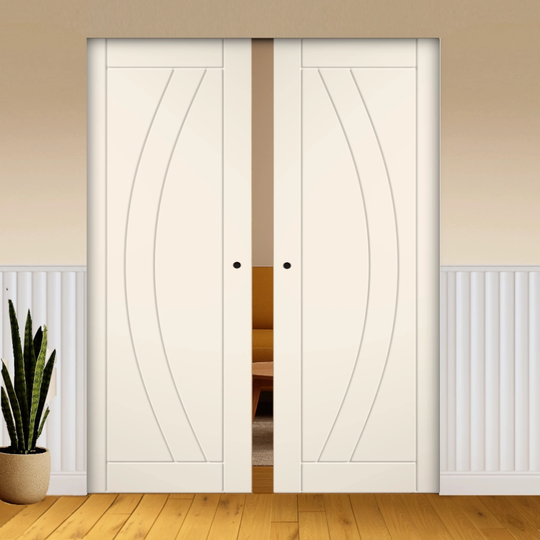 Girona White Double Flush Pocket Door Set