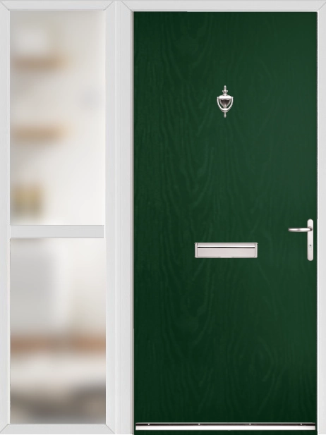 Green Modern Flush External Fire Door Set with Sidelight