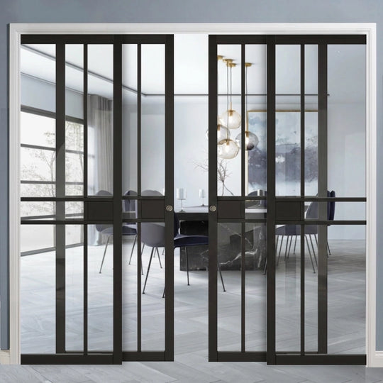 Black Greenwich Clear Glazed 4 Door Telescopic Pocket Door System