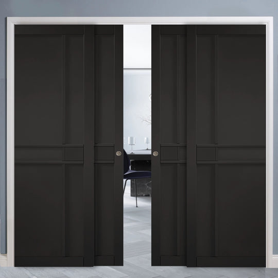 Black Greenwich 4 Door Telescopic Pocket Door System