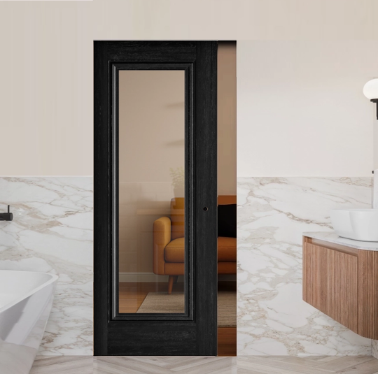 Haddon Black Clear Glazed Flush Pocket Door Set