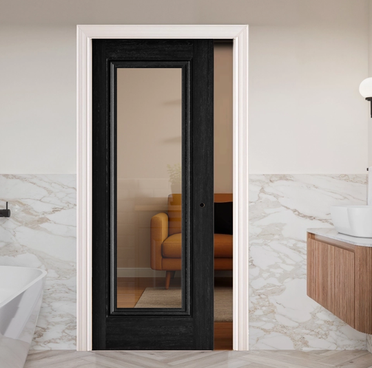 Haddon Black Clear Glazed Laminate Pocket Door Set