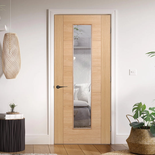 Horizontal Oak 5 Panel V Groove Long Light Glazed Door