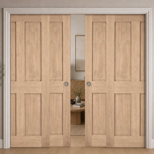 London Oak 4 Door Telescopic Pocket Door System