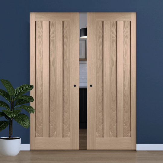 Idaho Oak Double Flush Pocket Door Set Fully Finished
