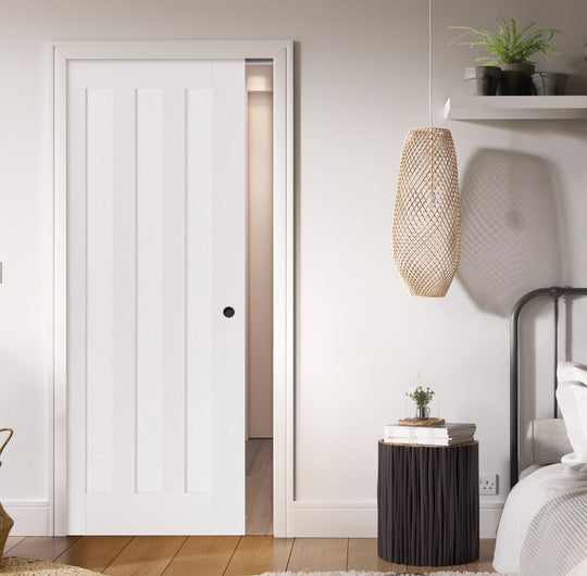 Idaho 3 Panel White Pocket Door Set