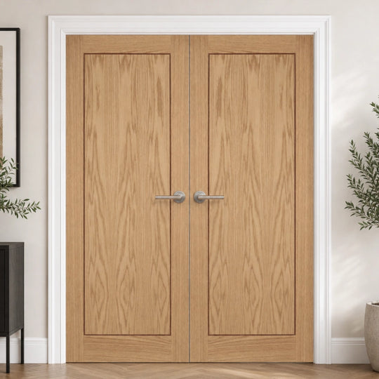 Contemporary Flush Inlay 1P Oak Internal Door Pair