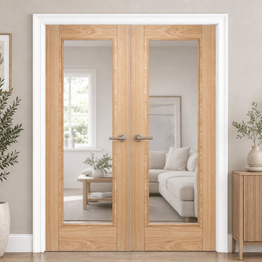 6006 Contemporary Glazed Oak French Doors