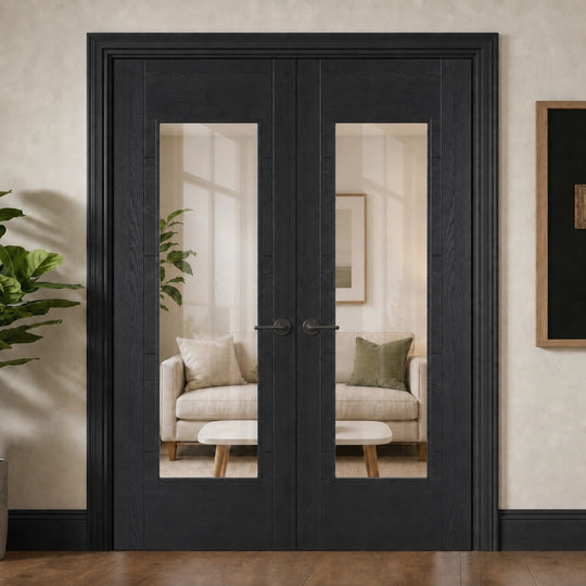 Iseo Black Oak Clear Glazed Door Pair