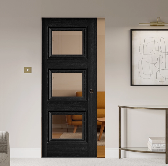 Kedleston Black Clear Glazed Flush Pocket Door Set