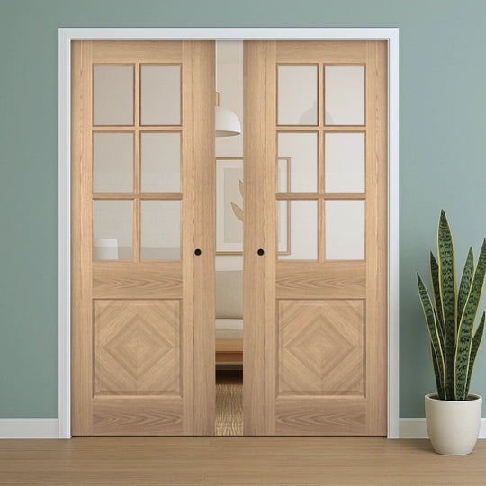 Kensington Oak Clear Glazed Double Pocket Door Set