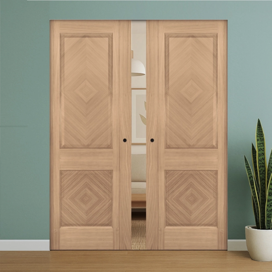 Kensington Fully Finished Oak Double Flush Pocket Door Set