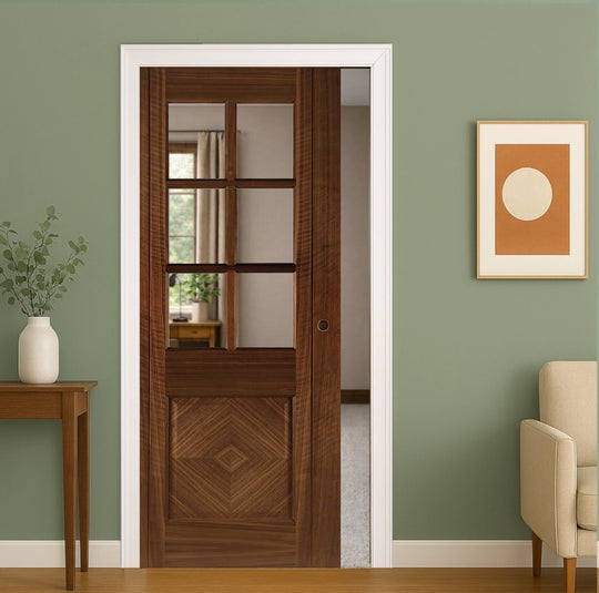 Kensington Walnut Glazed Pocket Door Set