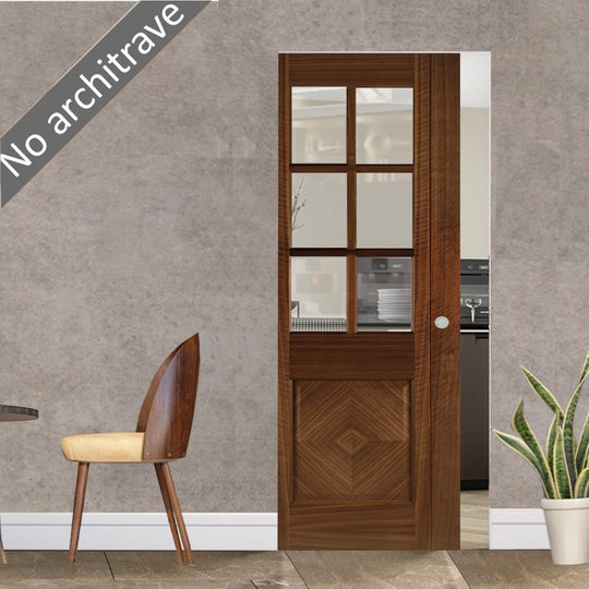 Kensington Walnut Glazed Flush Pocket Door Set