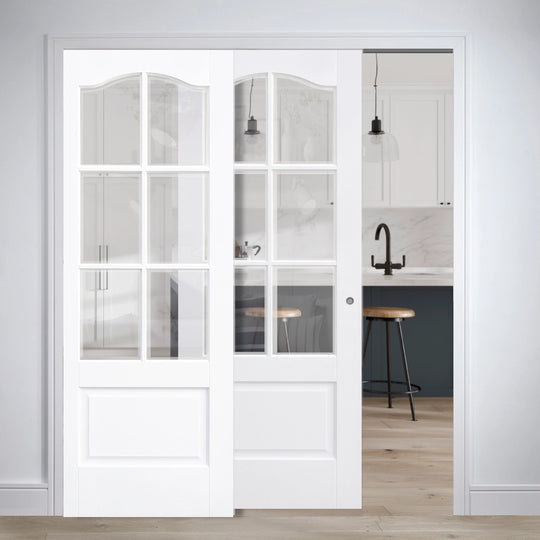 Solid White Kent 6L Glazed Telescopic Pocket Door System