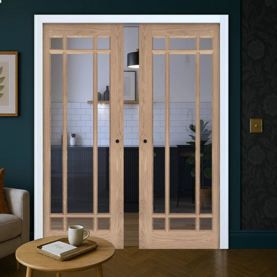 Kerry Oak Clear Glazed Double Pocket Door Set