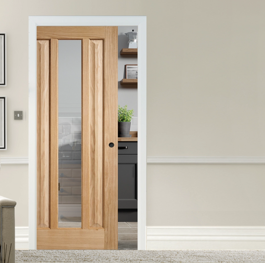Kilburn Oak Clear Glazed Pocket Door Set