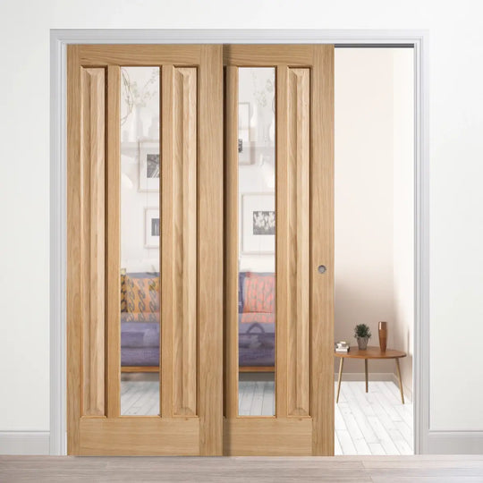 Kilburn Oak Clear Glazed Telescopic Pocket Door System