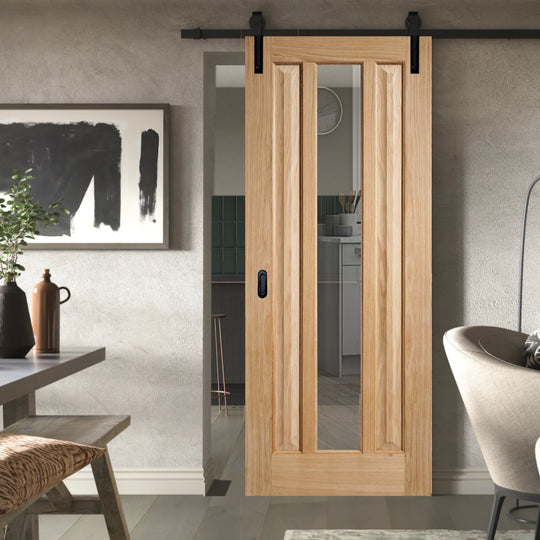 Kilburn Oak Clear Glazed Face Mounted Sliding Door Set