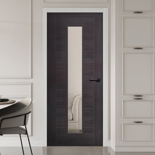 Umber Grey Laminate Palermo with Clear Glass Door
