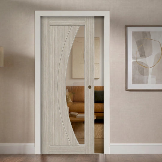 Sorrento Light Grey Clear Glazed Laminate Pocket Door Set