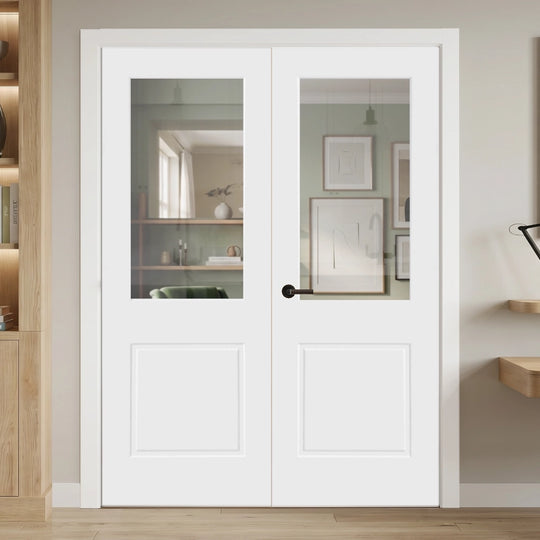 White Laminate 1 Panel 1 Light Clear Glazed Internal Door Pair