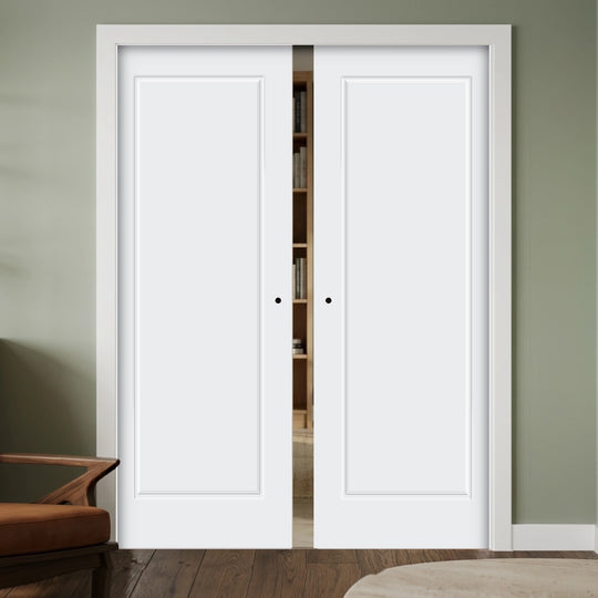 White Laminate 1 Panel Double Pocket Door Set