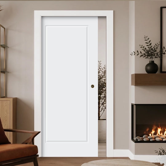 Laminate 1 Panel White Pocket Door Set
