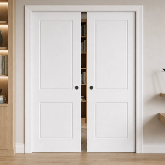 White Laminate 2 Panel Double Pocket Door Set