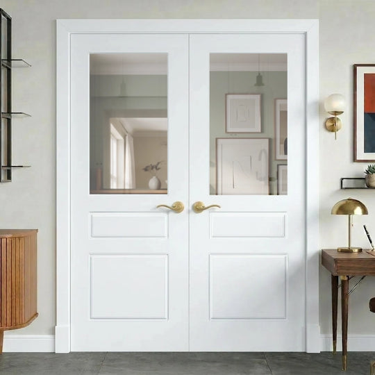 White Laminate 2 Panel 1 Light Clear Glazed Internal Door Pair