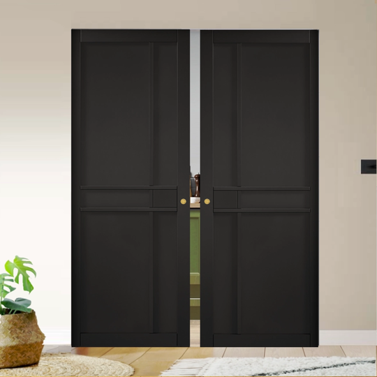 Greenwich Black Flush Double Pocket Door Set
