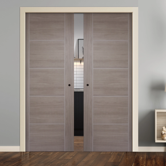 Vancouver Light Grey Laminate Double Pocket Door Set
