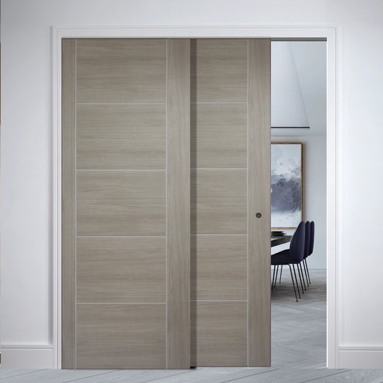 Light Grey Laminate Telescopic Pocket Door System