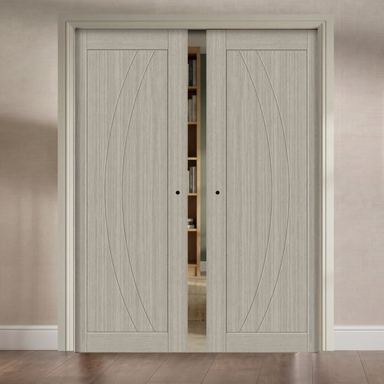 Sorrento Light Grey Laminate Double Pocket Door Set