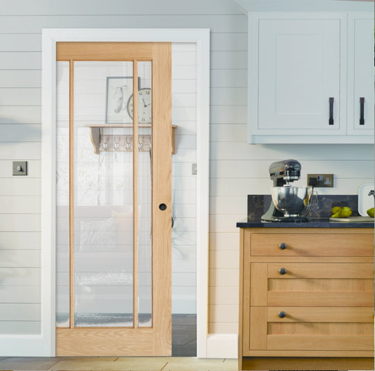 Lincoln Oak Clear Glazed Pocket Door Set