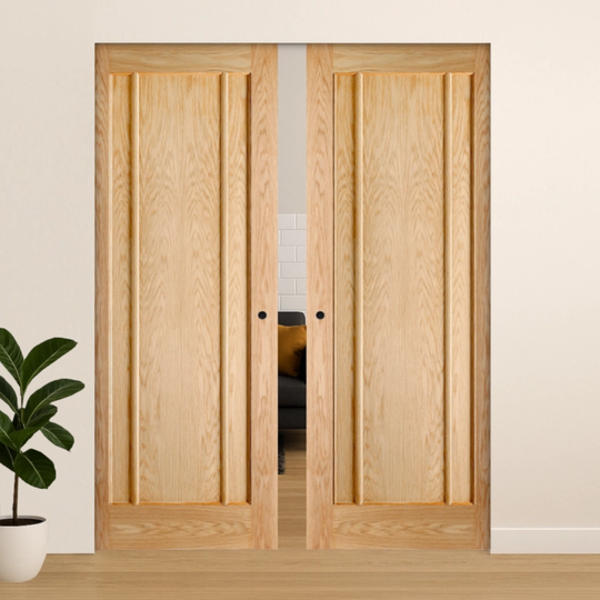 Lincoln Oak Double Flush Pocket Door Set