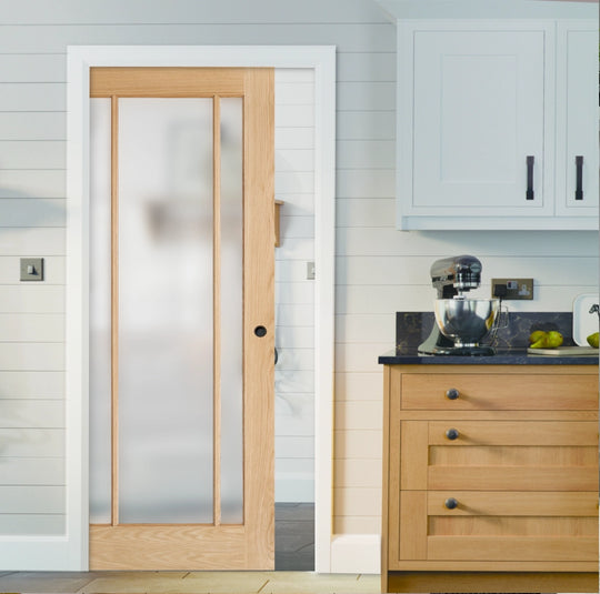 Lincoln Oak Frosted Glazed Pocket Door Set