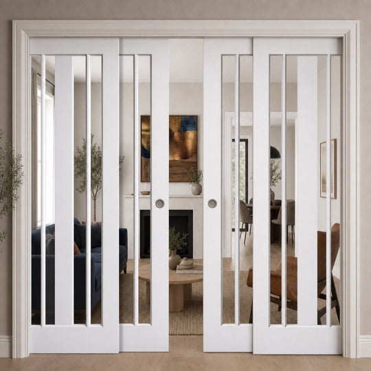 Lincoln White Clear Glazed 4 Door Telescopic Pocket Door System