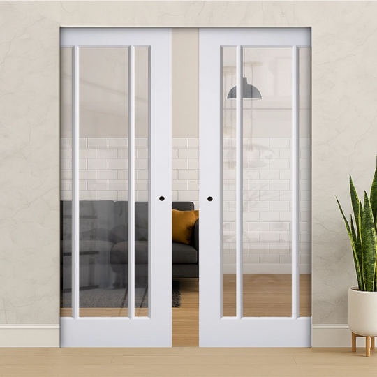 Lincoln White Clear Glazed Double Flush Pocket Door Set