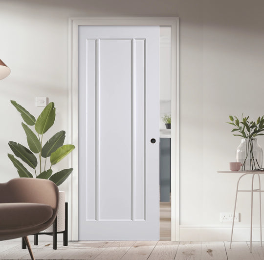 Lincoln 3 Panel White Pocket Door Set