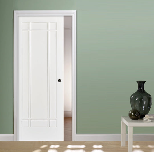 Manhattan 9 Panel White Pocket Door Set