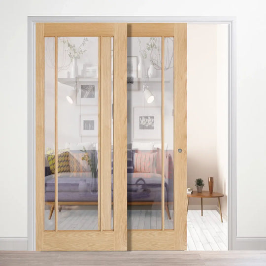 Lincoln Oak Clear Glazed Telescopic Pocket Door System