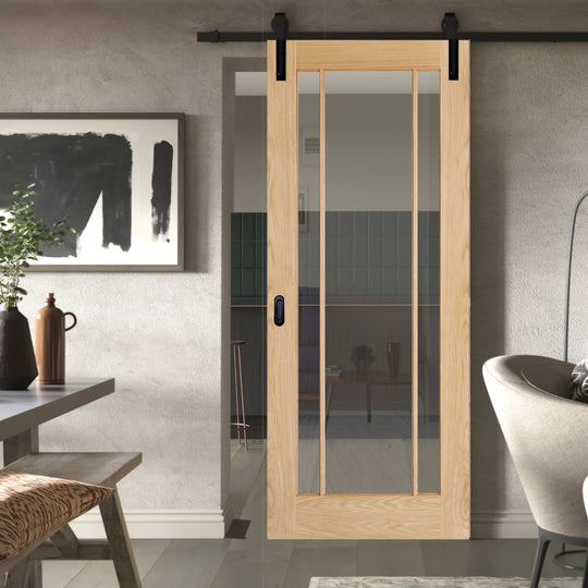 Lincoln Oak Clear Glazed Face Mounted Sliding Door Set
